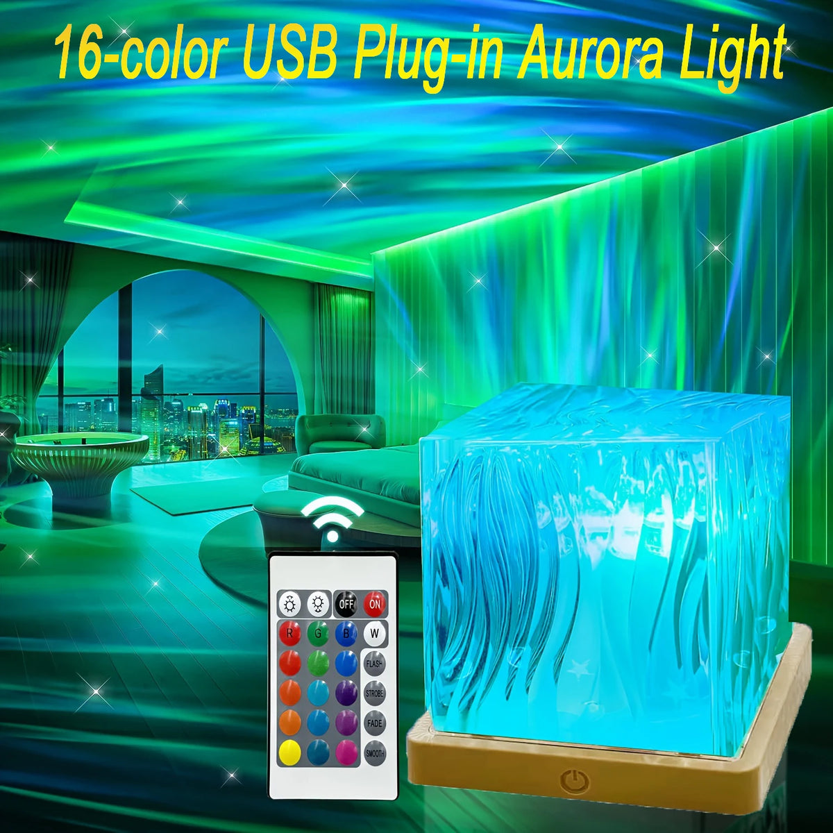 LED Ocean Wave Projector Light Aurora Lamp 16 Colors RGB Night Lights Auto Rotating USB Plug Kids Adults Gift Home Room Decor