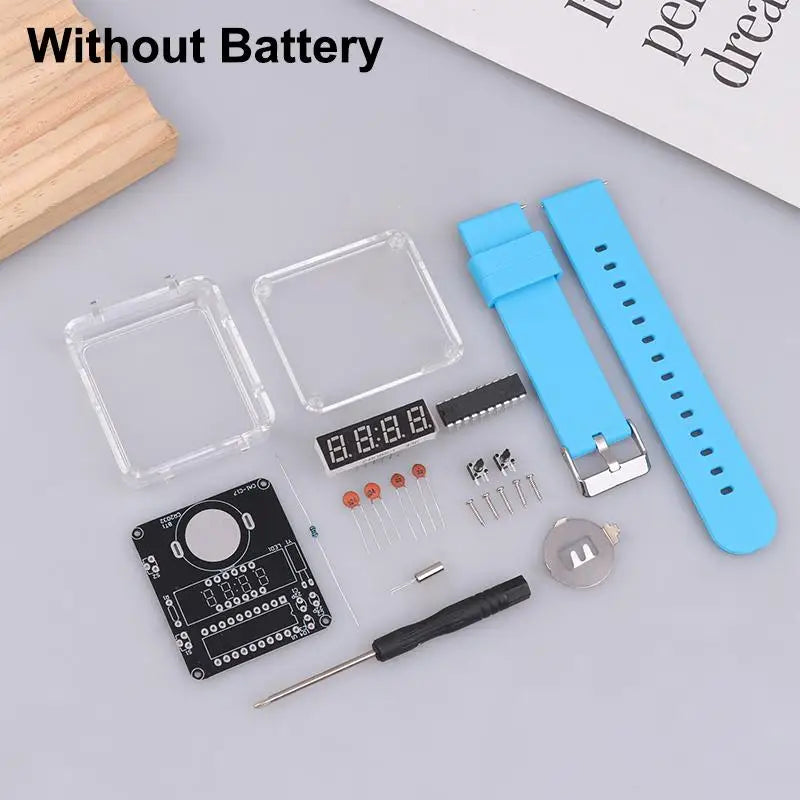 Electronic Soldering Kit DIY: Digital LED Watch, Clear Case, No Battery Included