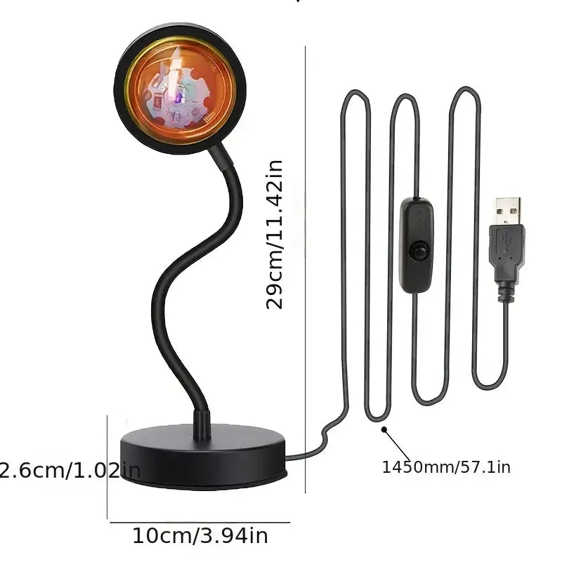 1PC Warm Sunset Projection Lamp Adjustable Stand LED Atmosphere Light for Bedroom Deco