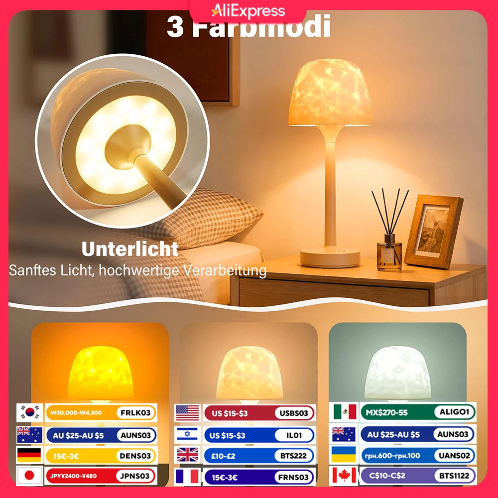 Waterproof Shower Lamp with Ocean Wave Projector for Bathroom, Cordless Rechargeable Bath Light with 16 Color Changing