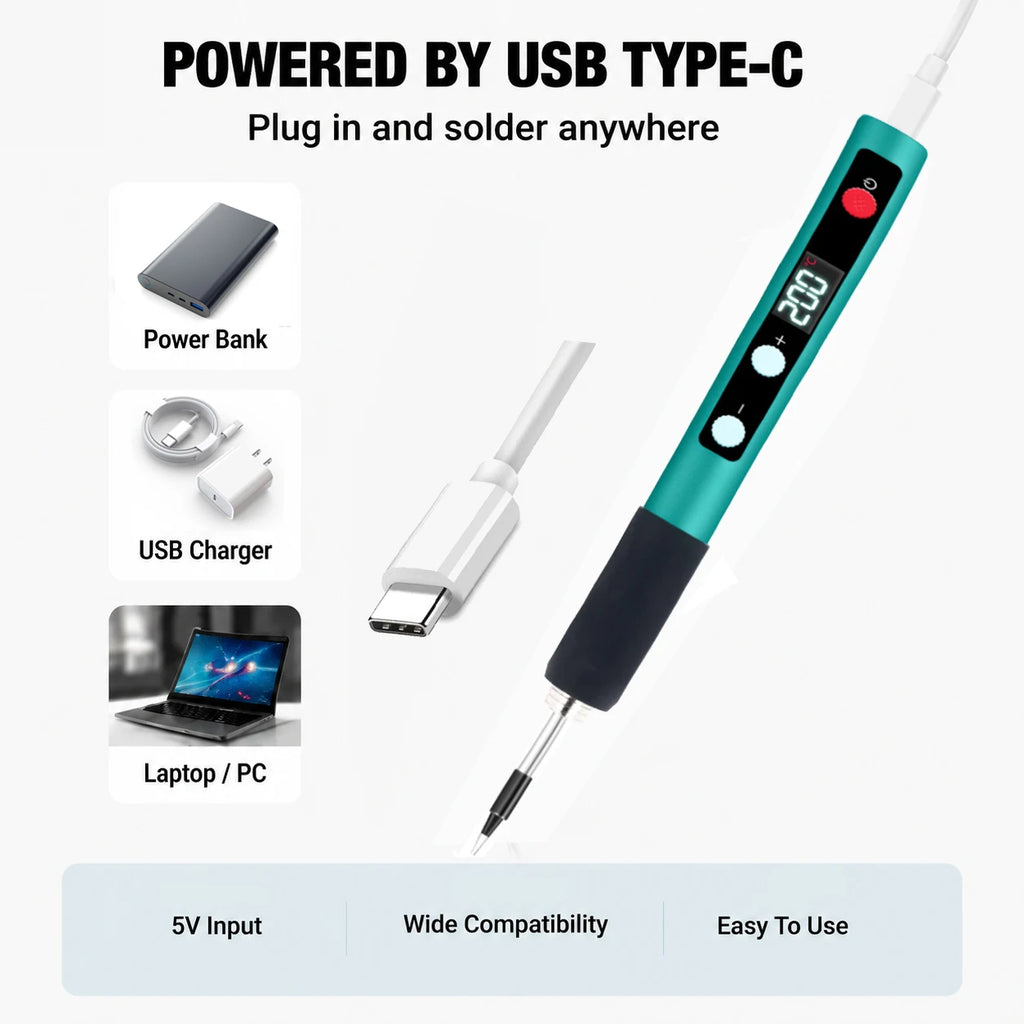 Electronics Repair Tool Kit Soldering Pen USB 5V Welding Tool LCD Temperature Control 200-500℃ PCB Circuit Board DIY Soldering K
