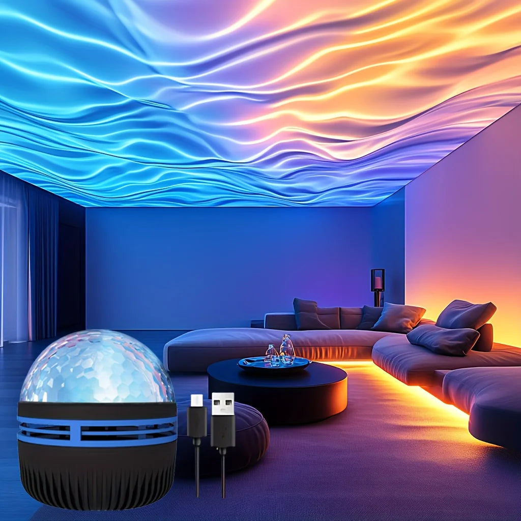 Starry Sky Ocean Wave Projector Ligh LED Night Light 7 Colors with Remote USB Powered Dynamic Rotating for Family Romantic Decor