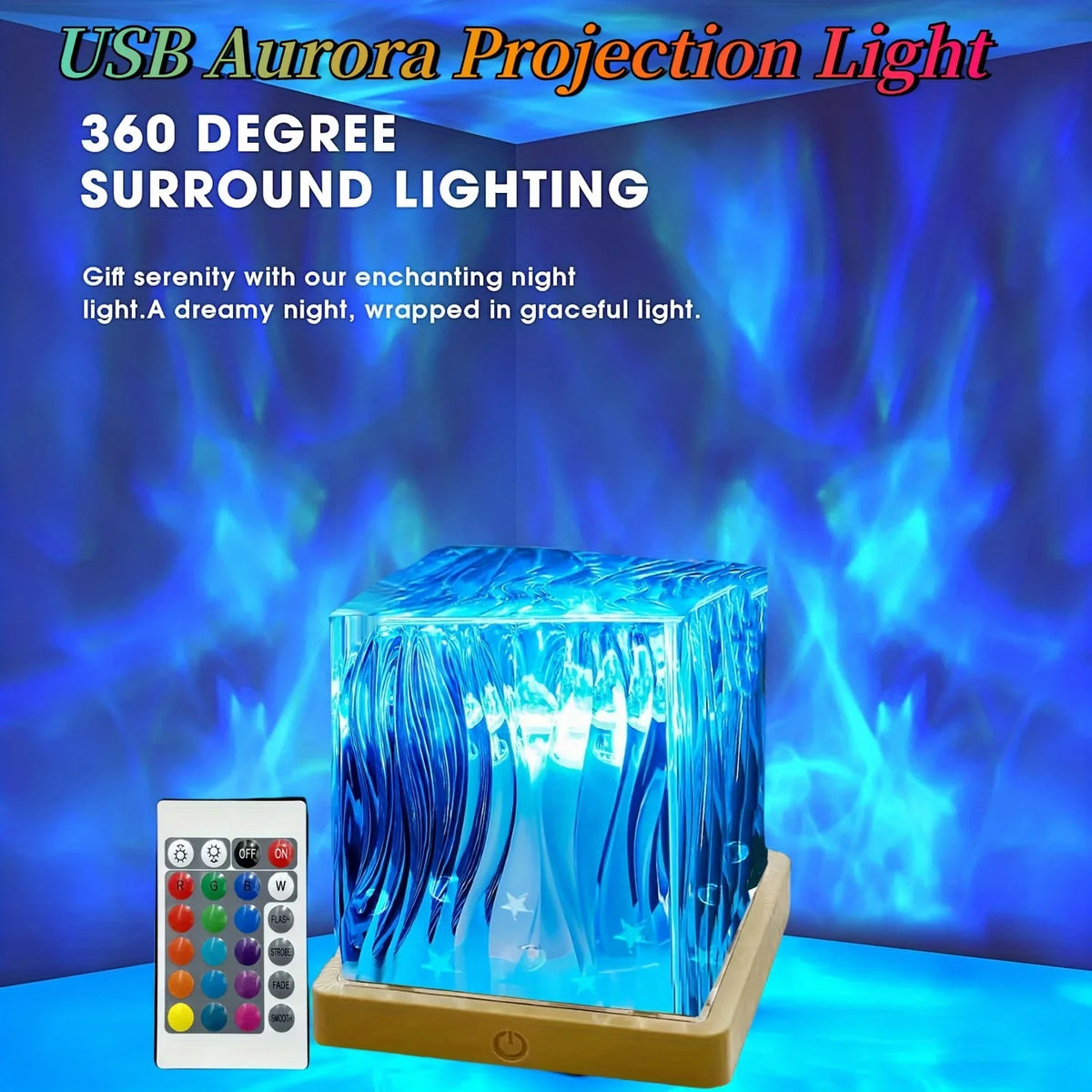LED Ocean Wave Projector Light Aurora Lamp 16 Colors RGB Night Lights Auto Rotating USB Plug Kids Adults Gift Home Room Decor