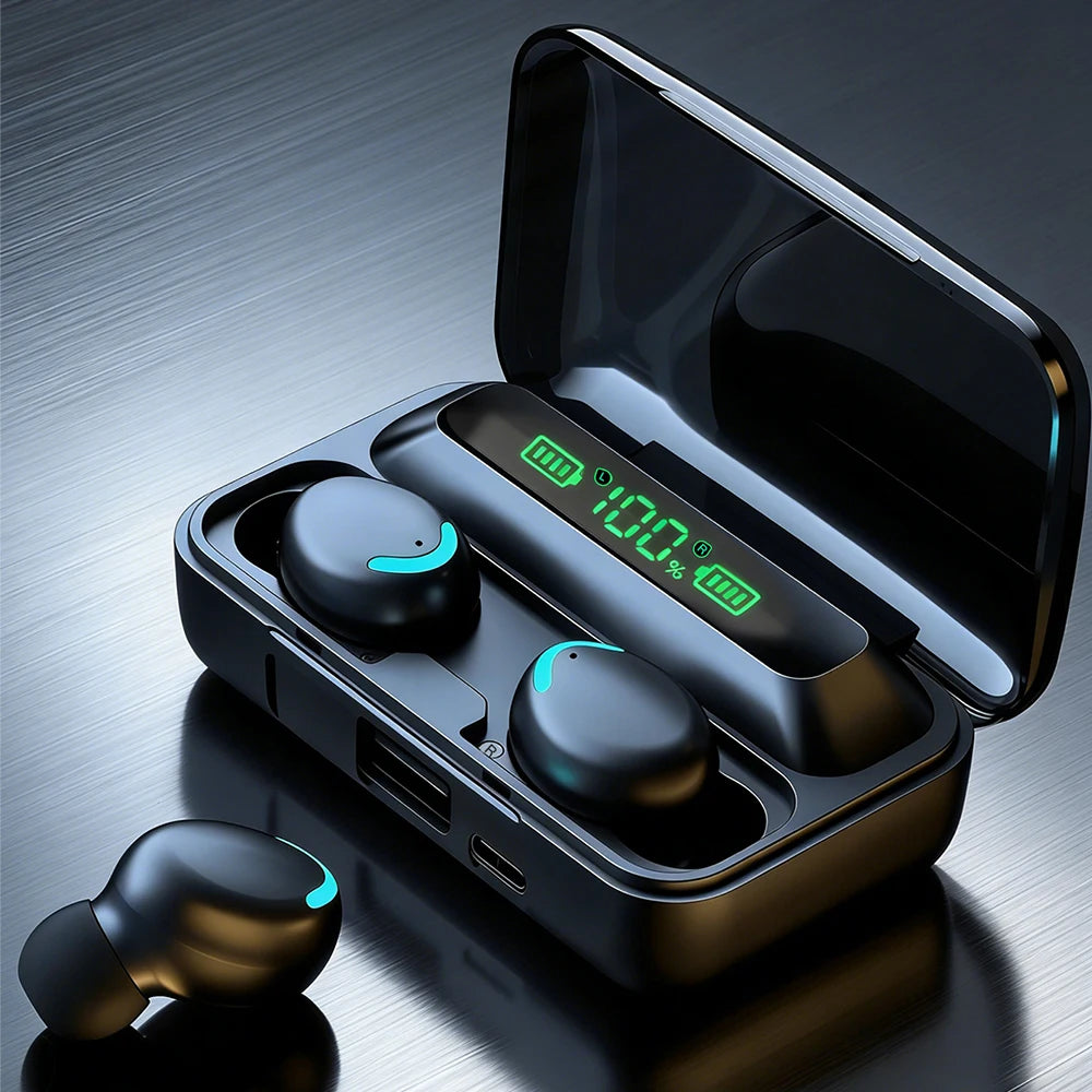 In‑Ear Bluetooth Wireless Earbuds, Digital Display Charging Case, Stereo Sound Sports Earphone Built‑in Mic for Phone Gaming Wor