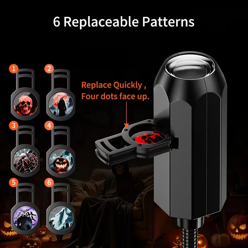 USB Halloween Projector Light 6-Pattern Adjustable LED Night Light for Halloween Christmas Atmosphere Mood Light Room Decoration