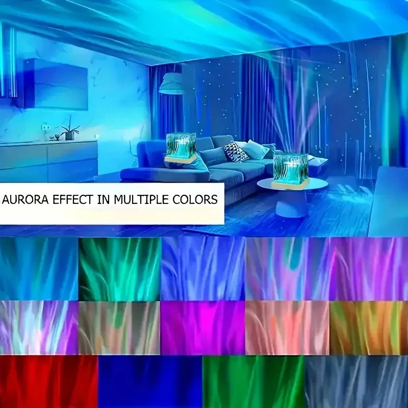 LED Ocean Wave Projector Light Aurora Lamp 16 Colors RGB Night Lights Auto Rotating USB Plug Kids Adults Gift Home Room Decor