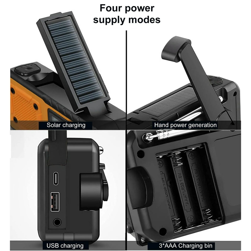 LOTOTG Portable Emergency Solar Power Radio Hand Crank Charging AM/FM Weather Radio Led Reading Flashlight Bank Phone Charger
