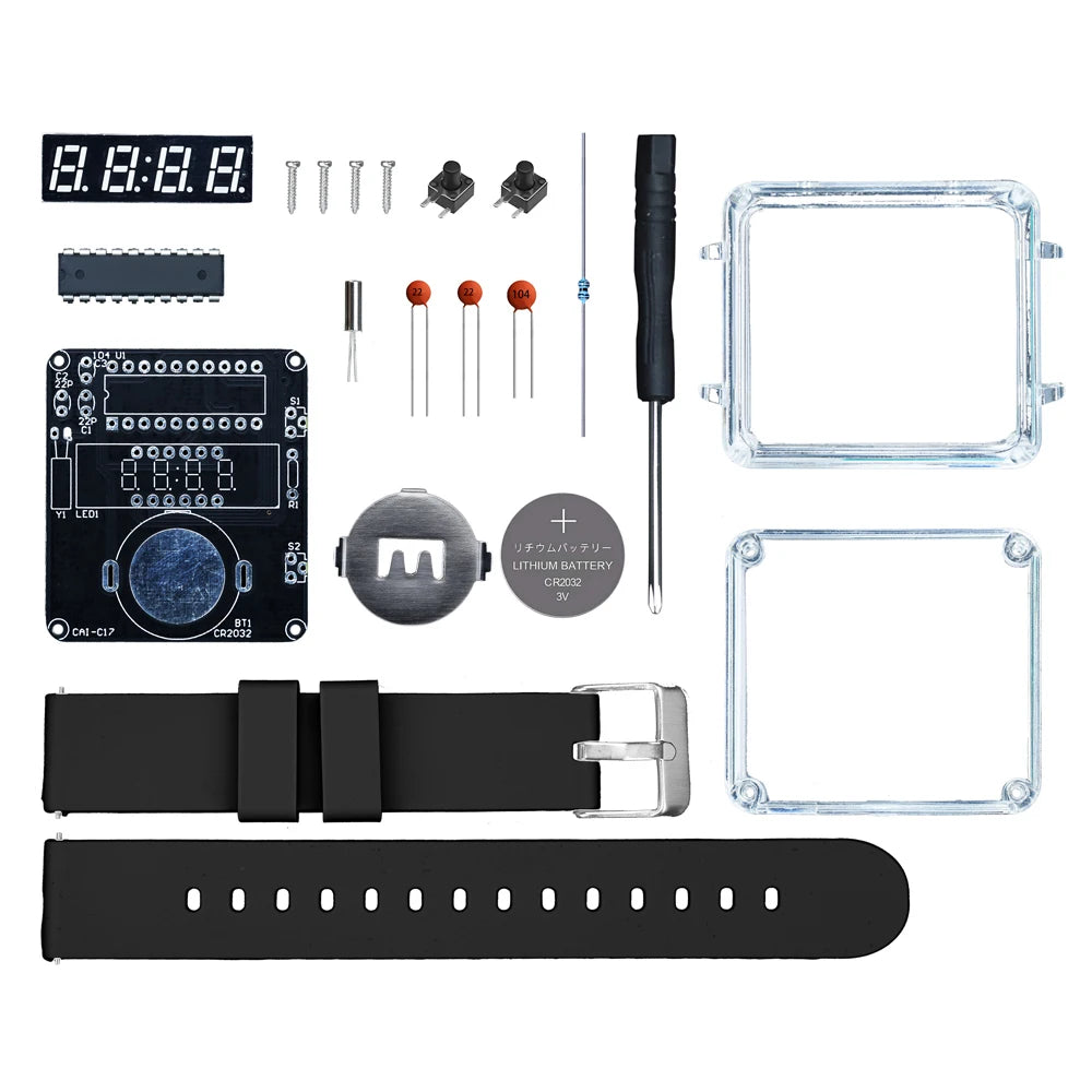 DIY Electronic Watch Kit LED Digital Tube Display Creative Soldering Project Transparent Case 3V DIY Kit Electronic