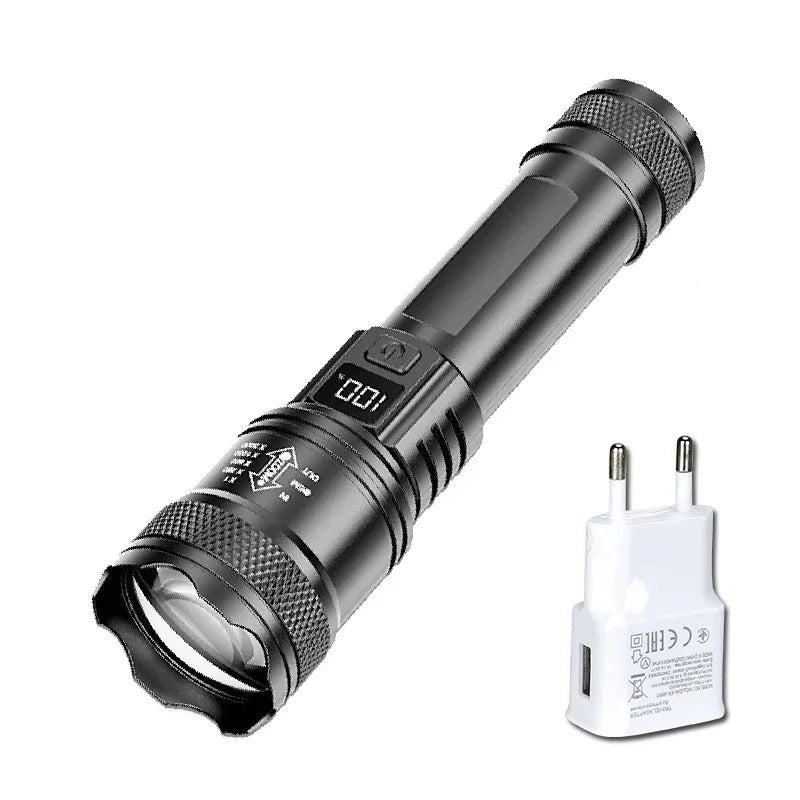 High Power 2000LM LED Flashlight Built-in Battery USB Rechargeable Strong Light Tactical Torch Outdoor Camping Hiking Lantern