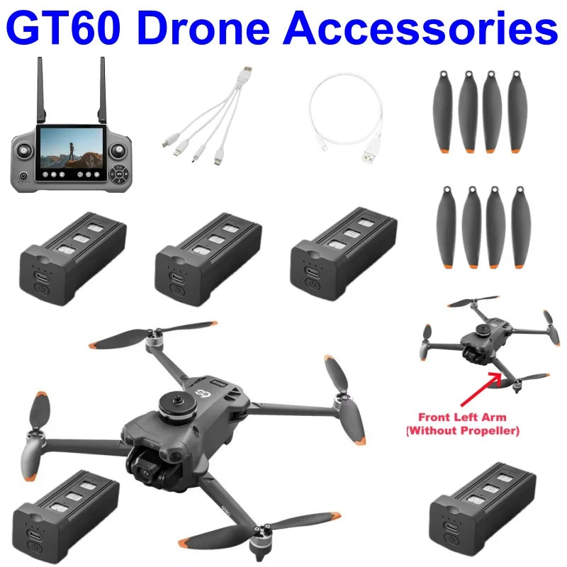 GT60 Drone Accessories Battery 3.7V 2650mAh Drone Motor Arm Propeller USB Line 4-in-1 Line 4.3-inch Screen Remote Control Parts