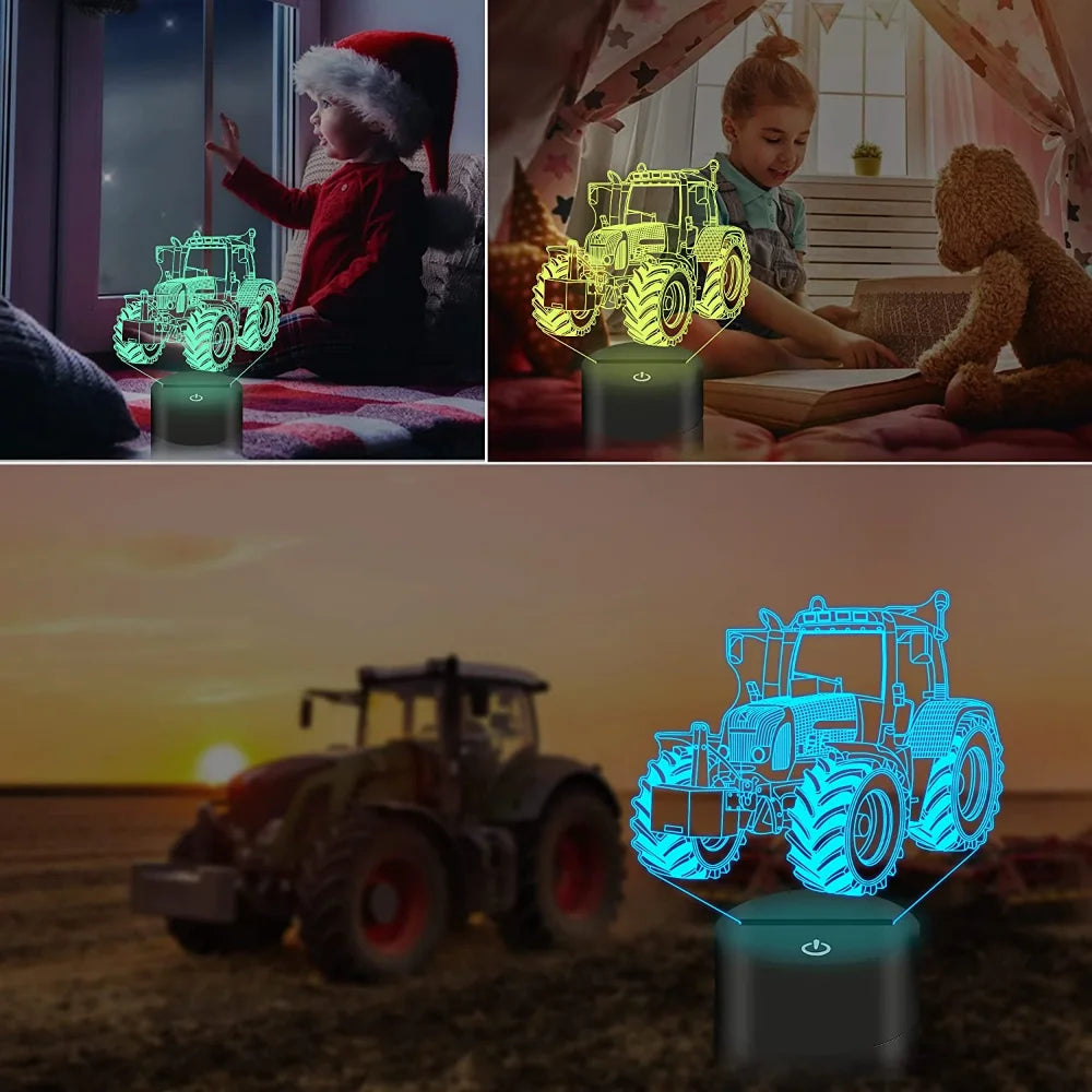 Nighdn 3D Illusion Lamp Tractor Night Light with Remote Control 16 Color Changing Bedside Lamp for Kids Tractor Gifts for Boys