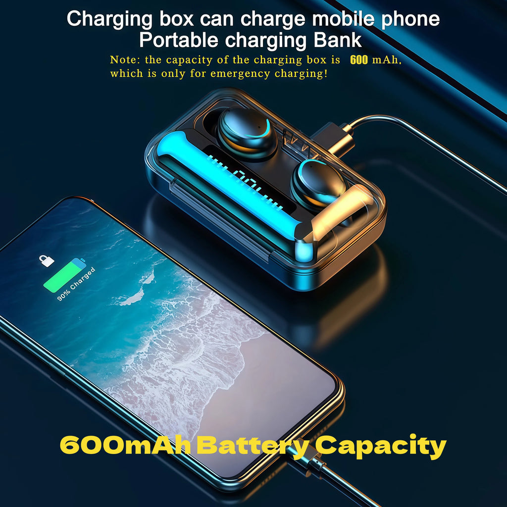 In‑Ear Bluetooth Wireless Earbuds, Digital Display Charging Case, Stereo Sound Sports Earphone Built‑in Mic for Phone Gaming Wor