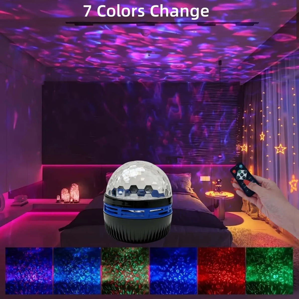 Starry Sky Galaxy Ocean Wave Projector Light USB 7Modes LED Night Lamp Auto Rotate Perfect for Home Room Party Bar Ceiling Decor
