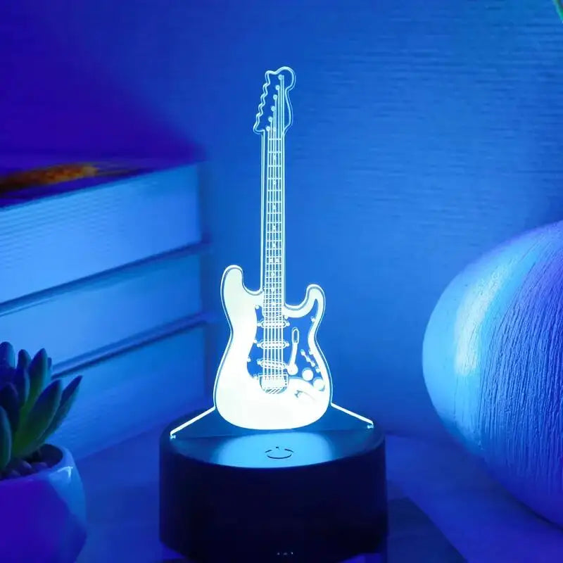 1pc Guitar 3D Night Light, 3D Optical Illusion Lamp With Touch, 7-Color Changing Ambient Light For Bedroom