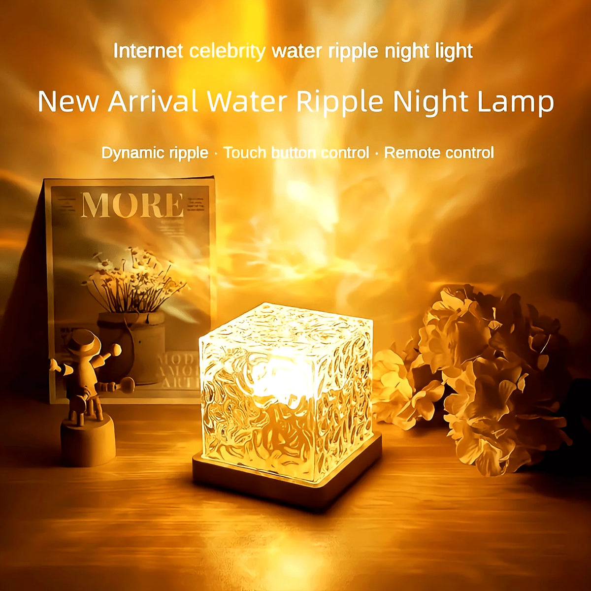 Ocean Wave Projector Light Dynamic Rotating Flame Crystal Lamp Remote 16 Colors Dimmable USB Power Supply Living Room Decor Lamp