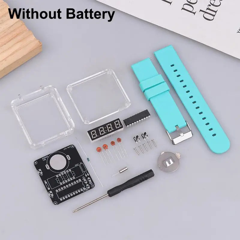 Electronic Soldering Kit DIY: Digital LED Watch, Clear Case, No Battery Included