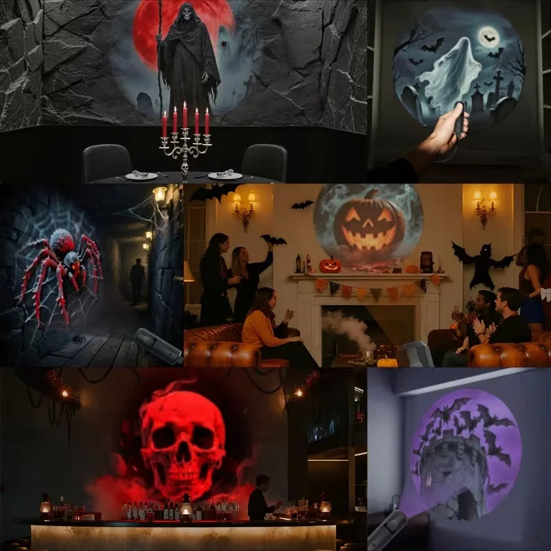 USB Halloween Projector Light 6-Pattern Adjustable LED Night Light for Halloween Christmas Atmosphere Mood Light Room Decoration