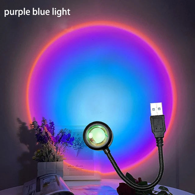 USB Sunset Projection Lamp Rainbow Atmosphere Night Light Sunset Light for Photography Selfie Coffee Store Live Wall Decoration