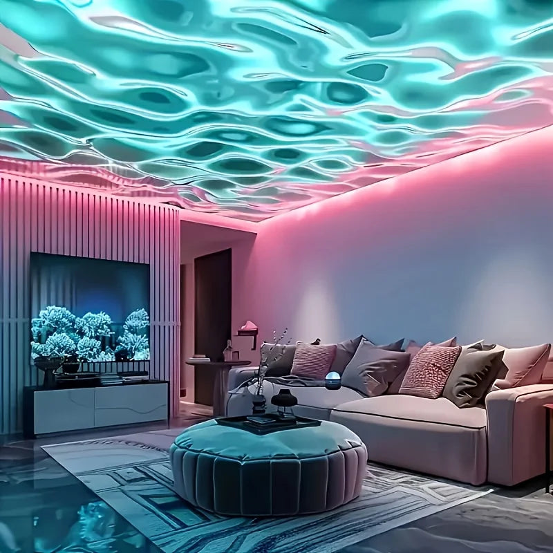 Starry Sky Ocean Wave Projector Ligh LED Night Light 7 Colors with Remote USB Powered Dynamic Rotating for Family Romantic Decor
