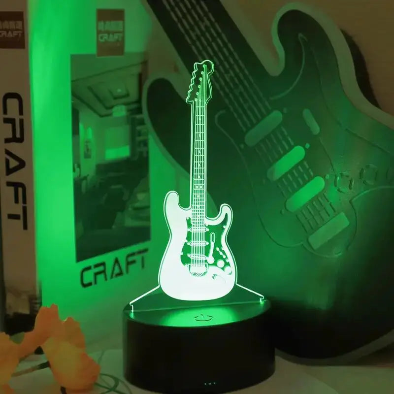 1pc Guitar 3D Night Light, 3D Optical Illusion Lamp With Touch, 7-Color Changing Ambient Light For Bedroom
