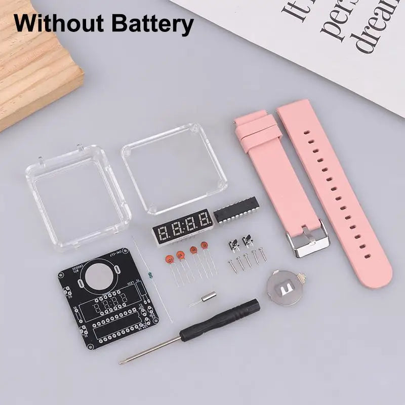 Electronic Soldering Kit DIY: Digital LED Watch, Clear Case, No Battery Included