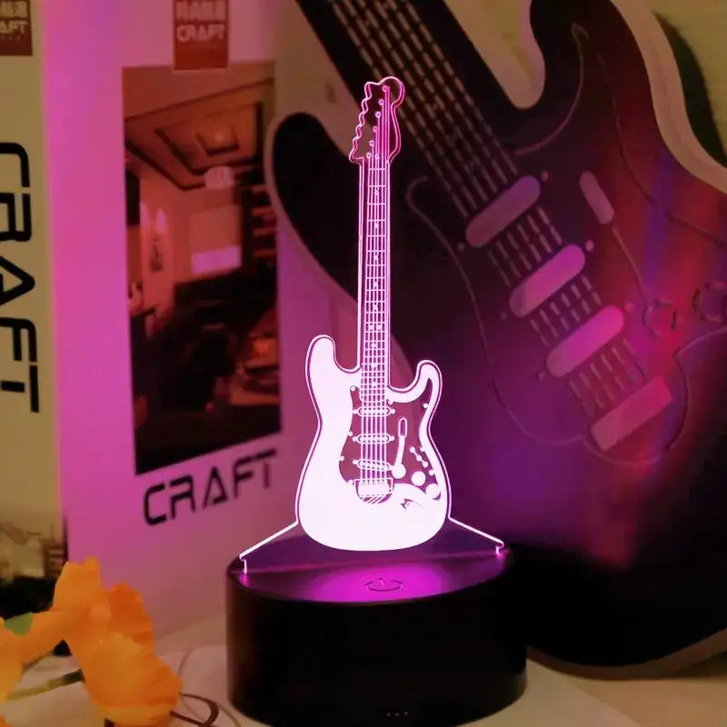 1pc Guitar 3D Night Light, 3D Optical Illusion Lamp With Touch, 7-Color Changing Ambient Light For Bedroom