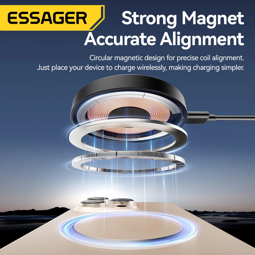 Essager Magnetic Wireless Charger With Holder 15W Fast Charging For iPhone16 15 14 13Pro Max Airpods Mini Wireless Phone Charger