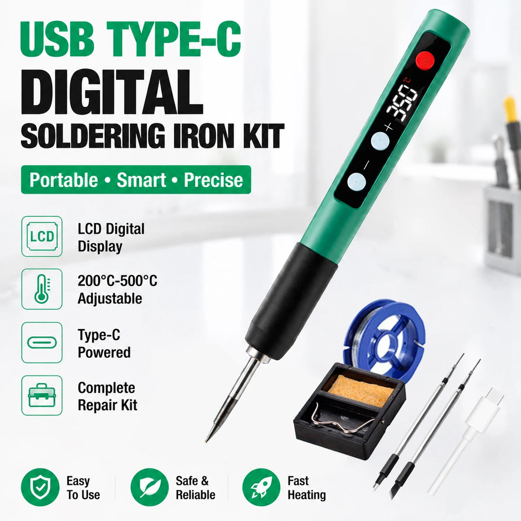 Electronics Repair Tool Kit Soldering Pen USB 5V Welding Tool LCD Temperature Control 200-500℃ PCB Circuit Board DIY Soldering K