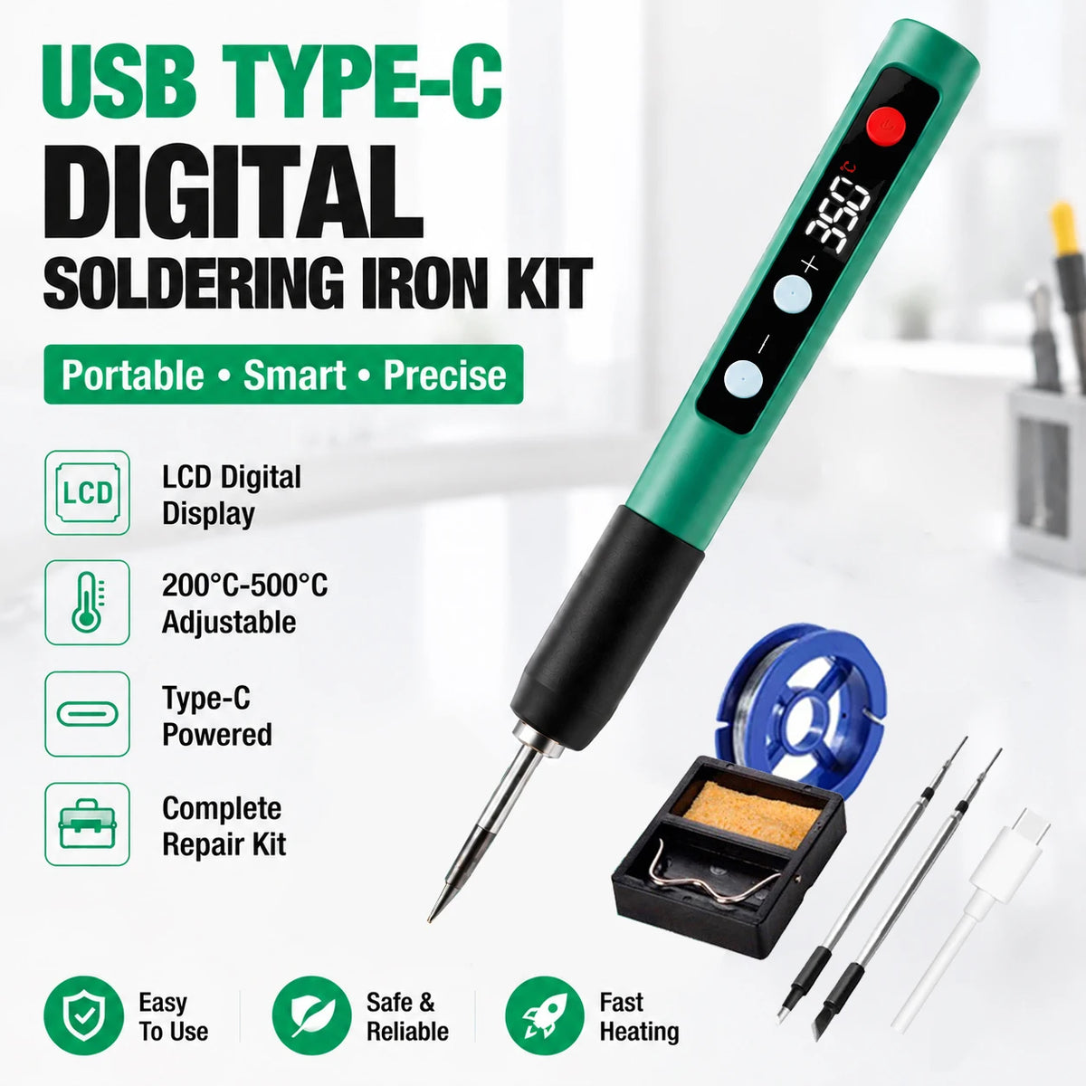 Electronics Repair Tool Kit Soldering Pen USB 5V Welding Tool LCD Temperature Control 200-500℃ PCB Circuit Board DIY Soldering K