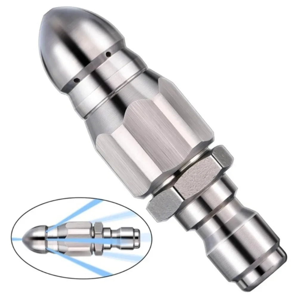 Water Rat High Pressure Nozzle 1/4 Quick Connect 1 Front 6 Rear Spray Sewer Pipe Drain Cleaning Head Pipeline Unclogging Washing