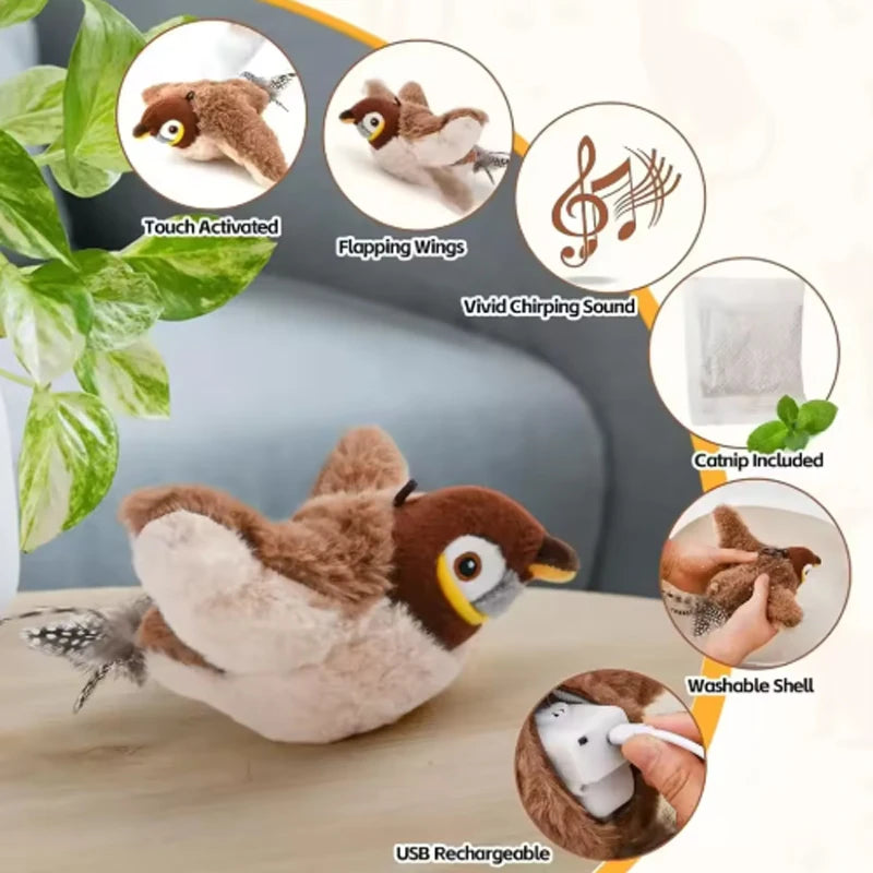 Hot Simulated Bird Cat Toy Interactive Toys Dog Rechargeable Chirping Flapping Bird(no Flying) Touch Activated Plush Pet Toy