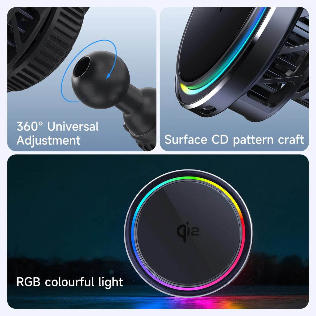 Air Vent Phone Stand RGB & Ice-Cooling & Car 25W QI2 Magnetic Wireless Charger For iPhone 17 16 15 14 13 Pro Max Fast Charging