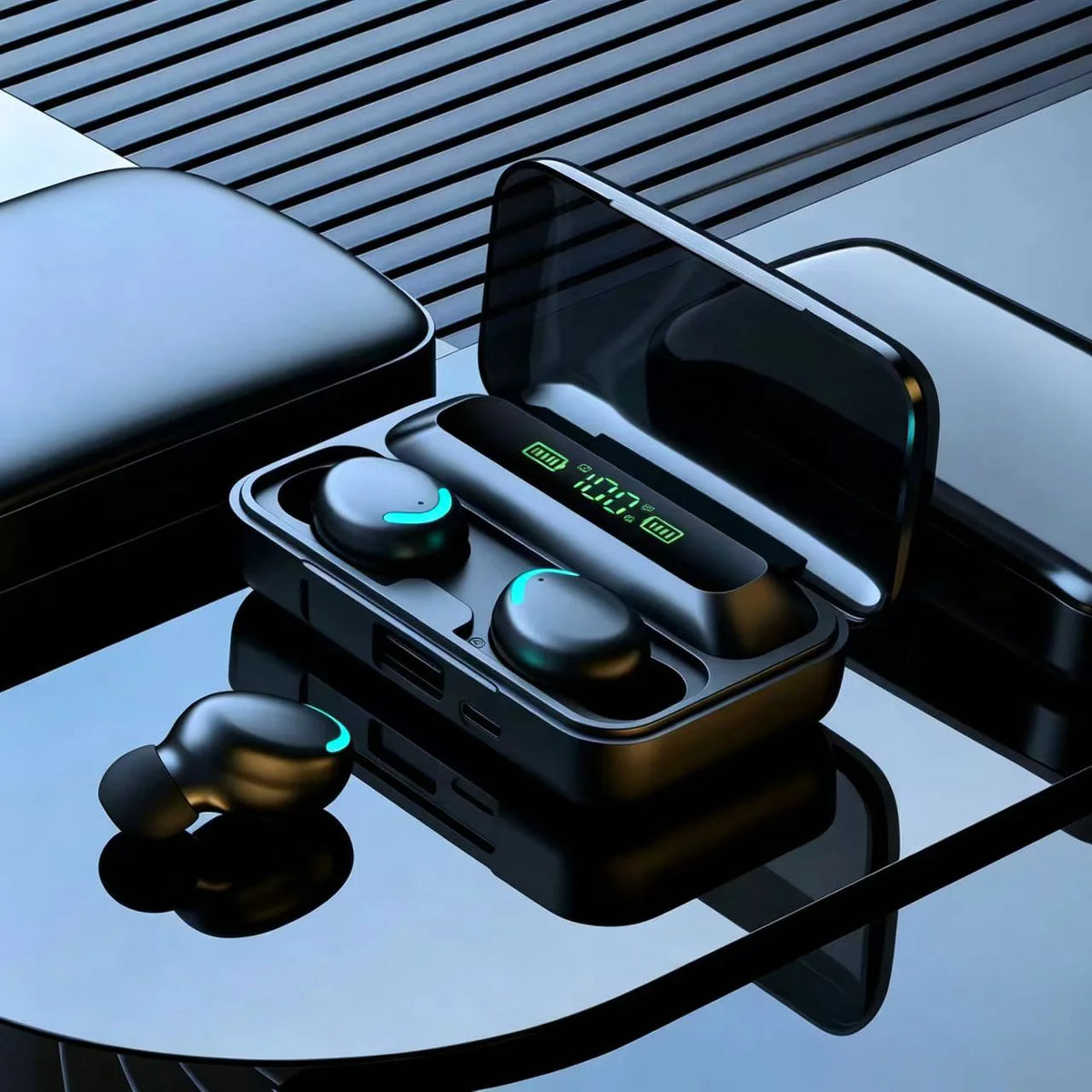 In‑Ear Bluetooth Wireless Earbuds, Digital Display Charging Case, Stereo Sound Sports Earphone Built‑in Mic for Phone Gaming Wor