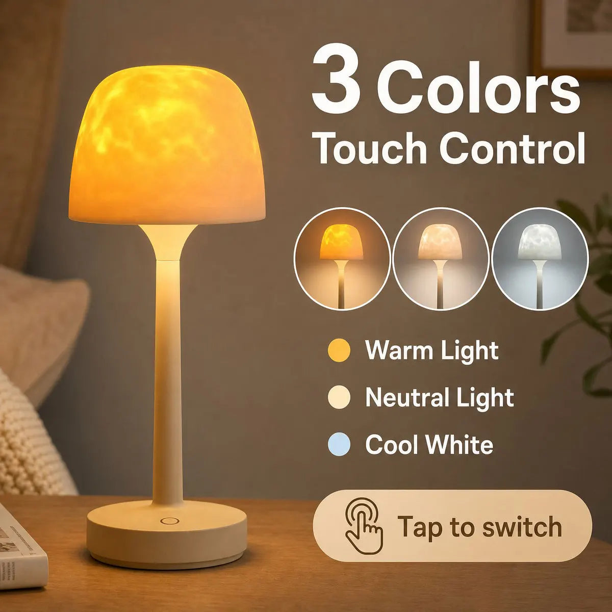 Waterproof Shower Lamp with Ocean Wave Projector for Bathroom, Cordless Rechargeable Bath Light with 16 Color Changing