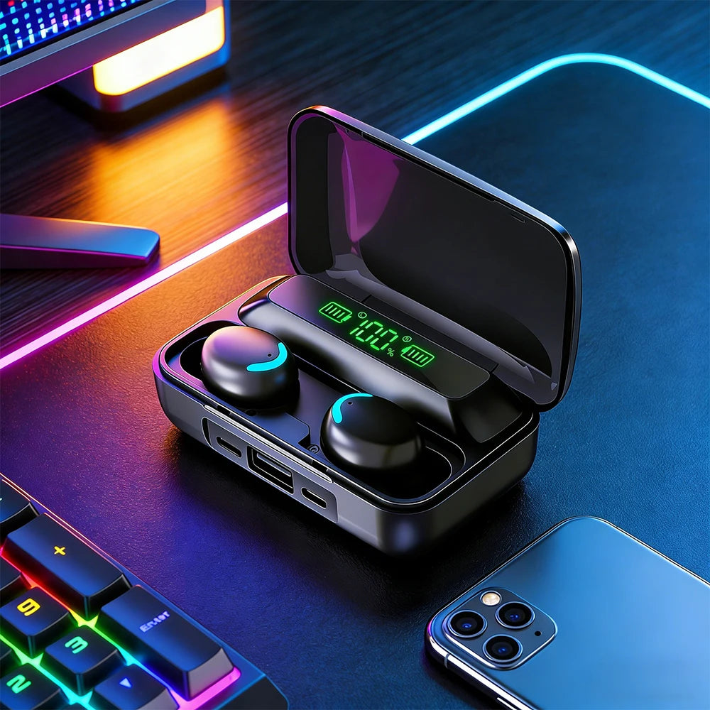In‑Ear Bluetooth Wireless Earbuds, Digital Display Charging Case, Stereo Sound Sports Earphone Built‑in Mic for Phone Gaming Wor